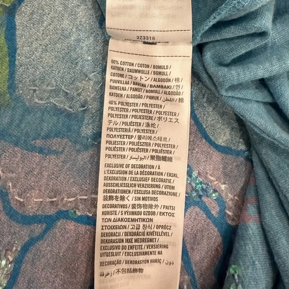 New! Hollister Aqua Blue Sequin & Glitter Floral Print Short Sleeve Tee *Flaw* L - Picture 7 of 10